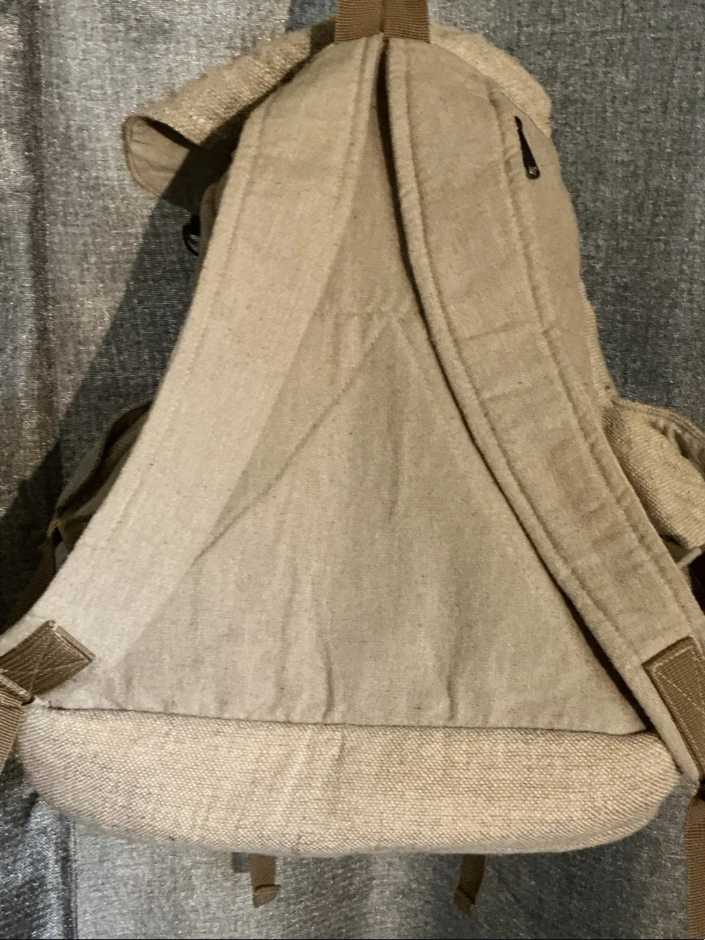 Neutral Tan Canvas Drawstring Backpack with Flap - Casual Everyday Pack